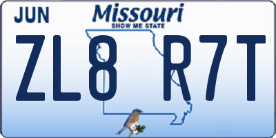 MO license plate ZL8R7T
