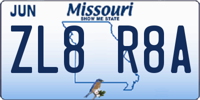 MO license plate ZL8R8A