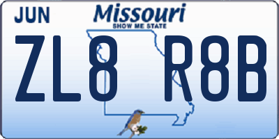 MO license plate ZL8R8B