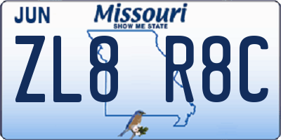 MO license plate ZL8R8C