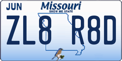 MO license plate ZL8R8D