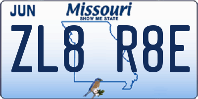 MO license plate ZL8R8E