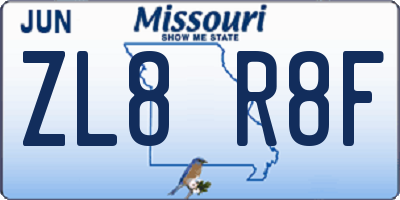 MO license plate ZL8R8F