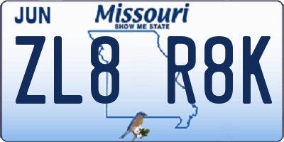 MO license plate ZL8R8K