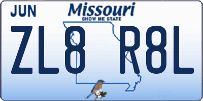 MO license plate ZL8R8L