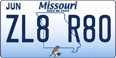 MO license plate ZL8R8O