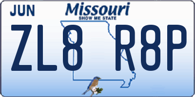 MO license plate ZL8R8P