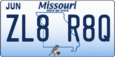 MO license plate ZL8R8Q