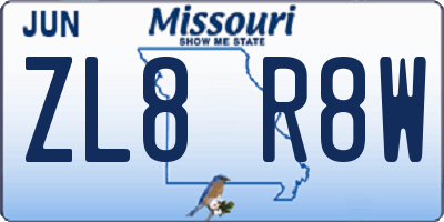 MO license plate ZL8R8W
