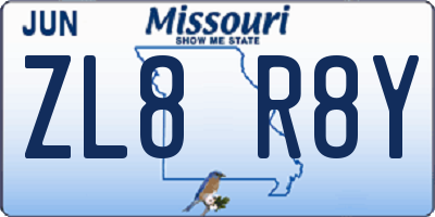 MO license plate ZL8R8Y