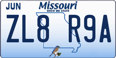 MO license plate ZL8R9A