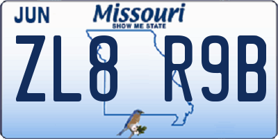 MO license plate ZL8R9B