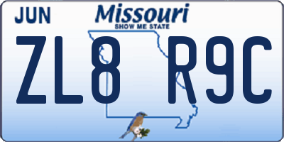 MO license plate ZL8R9C