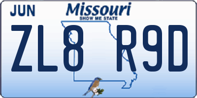 MO license plate ZL8R9D