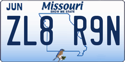 MO license plate ZL8R9N