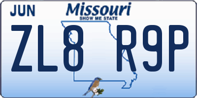 MO license plate ZL8R9P