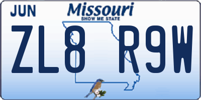 MO license plate ZL8R9W