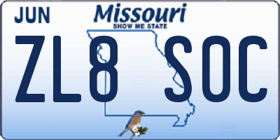 MO license plate ZL8S0C