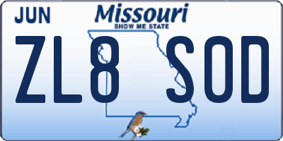 MO license plate ZL8S0D