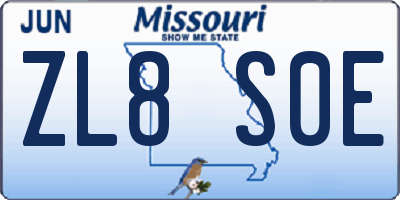 MO license plate ZL8S0E