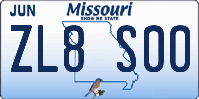 MO license plate ZL8S0O