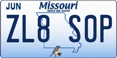 MO license plate ZL8S0P