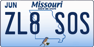 MO license plate ZL8S0S