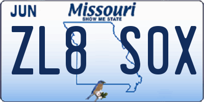 MO license plate ZL8S0X