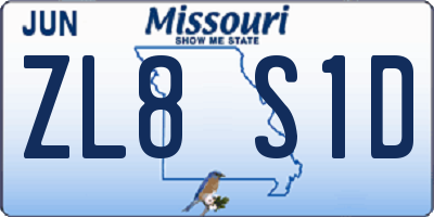MO license plate ZL8S1D