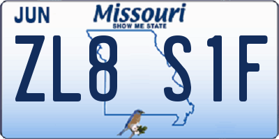 MO license plate ZL8S1F