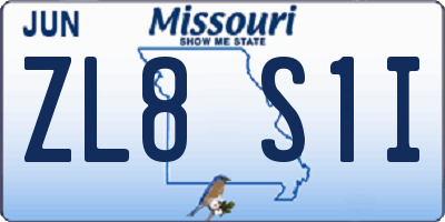 MO license plate ZL8S1I