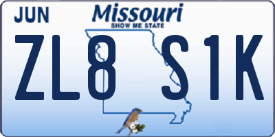 MO license plate ZL8S1K