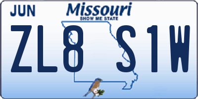 MO license plate ZL8S1W