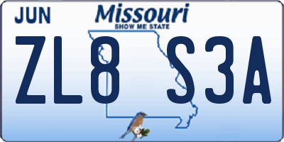 MO license plate ZL8S3A