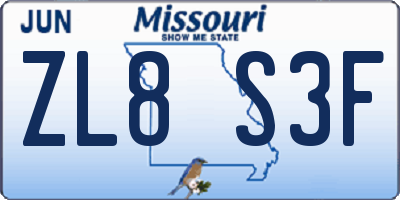 MO license plate ZL8S3F