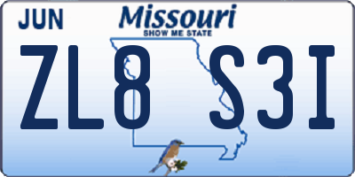 MO license plate ZL8S3I