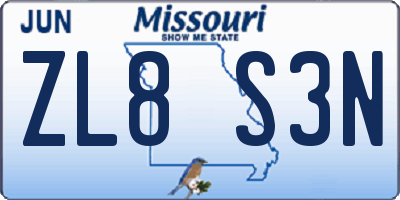 MO license plate ZL8S3N