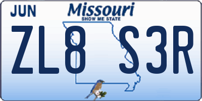 MO license plate ZL8S3R