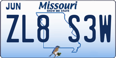 MO license plate ZL8S3W