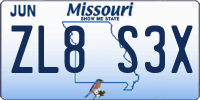 MO license plate ZL8S3X