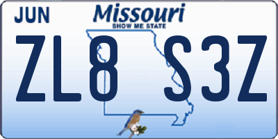 MO license plate ZL8S3Z