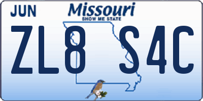 MO license plate ZL8S4C