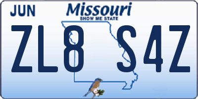 MO license plate ZL8S4Z