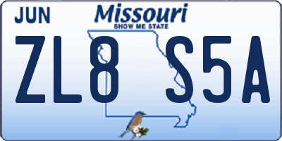 MO license plate ZL8S5A