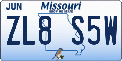 MO license plate ZL8S5W