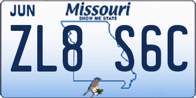 MO license plate ZL8S6C