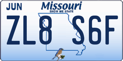 MO license plate ZL8S6F