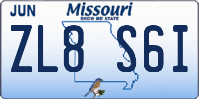 MO license plate ZL8S6I