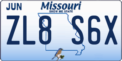 MO license plate ZL8S6X