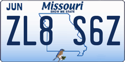 MO license plate ZL8S6Z